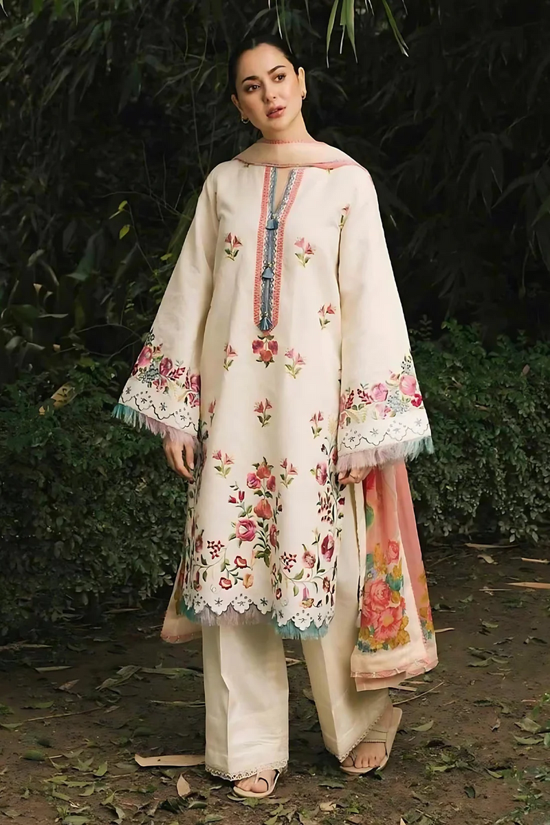 ZARA SHAHJAHAN - 3PC UNSTITCHED DHANAK EMBROIDERED SHIRT WITH WOOL SHAWL-3164