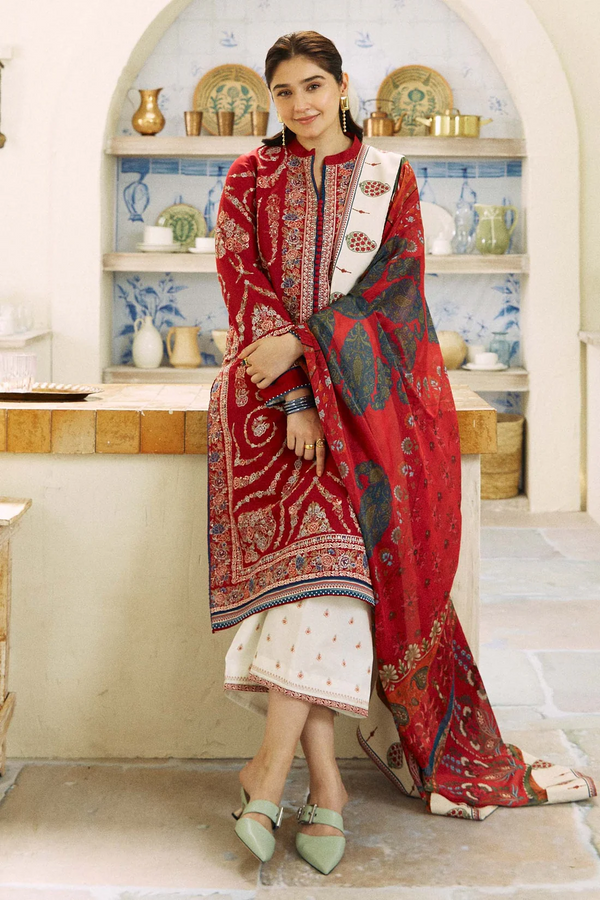 ZARA SHAHJAHAN - UNSTITCHED 3PC LAWN EMBROIDERED SHIRT WITH MONARK PRINT DUPATTA AND EMB TROUSER-3521