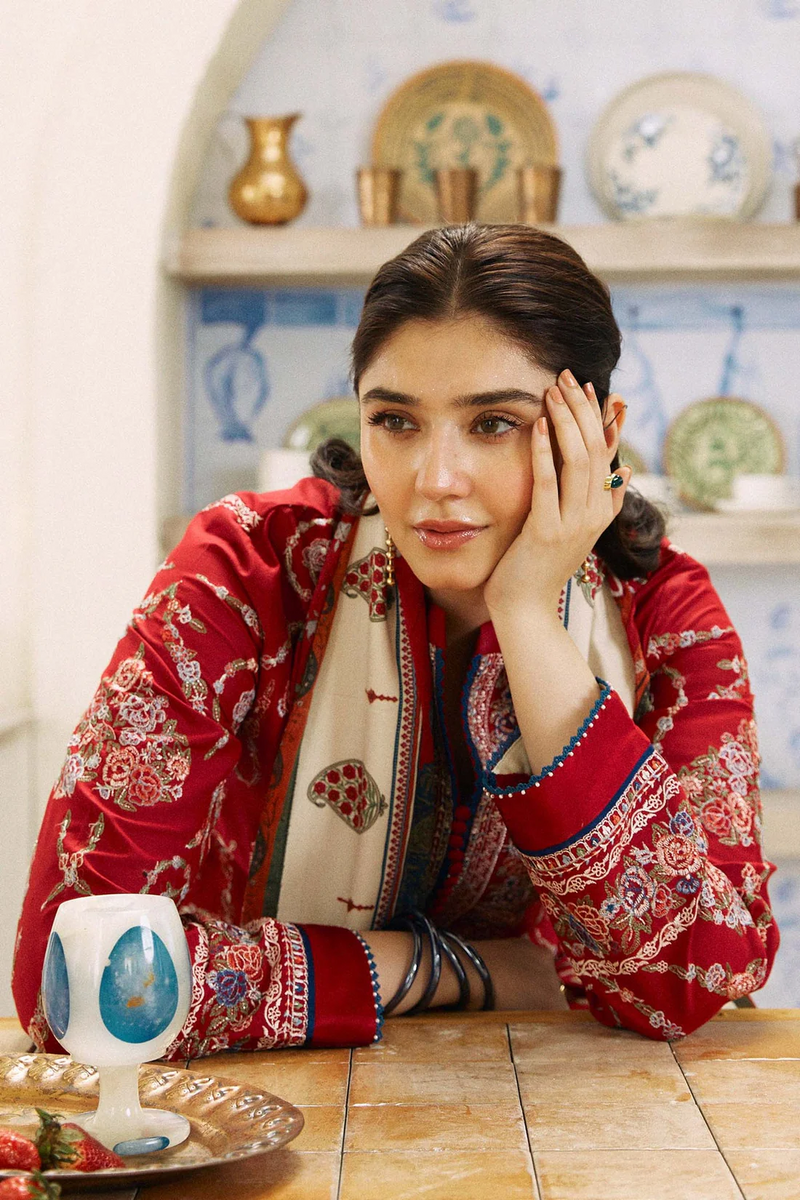 ZARA SHAHJAHAN - UNSTITCHED 3PC LAWN EMBROIDERED SHIRT WITH MONARK PRINT DUPATTA AND EMB TROUSER-3521