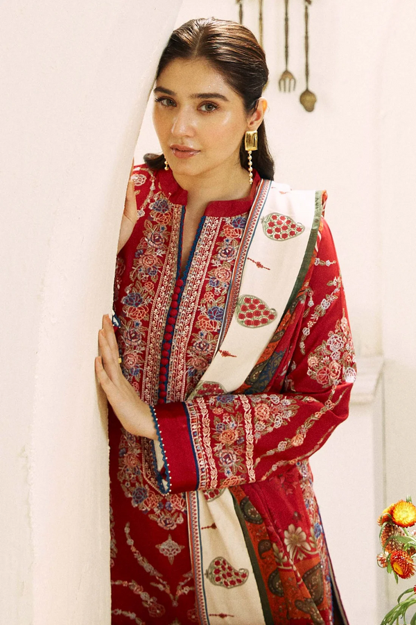 ZARA SHAHJAHAN - UNSTITCHED 3PC LAWN EMBROIDERED SHIRT WITH MONARK PRINT DUPATTA AND EMB TROUSER-3521