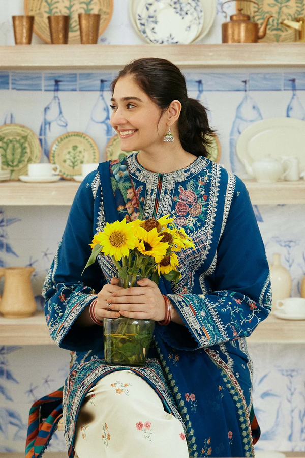ZARA SHAHJAHAN - UNSTITCHED 3PC LAWN EMBROIDERED SHIRT WITH MONARK PRINT DUPATTA & EMB TROUSER-3552