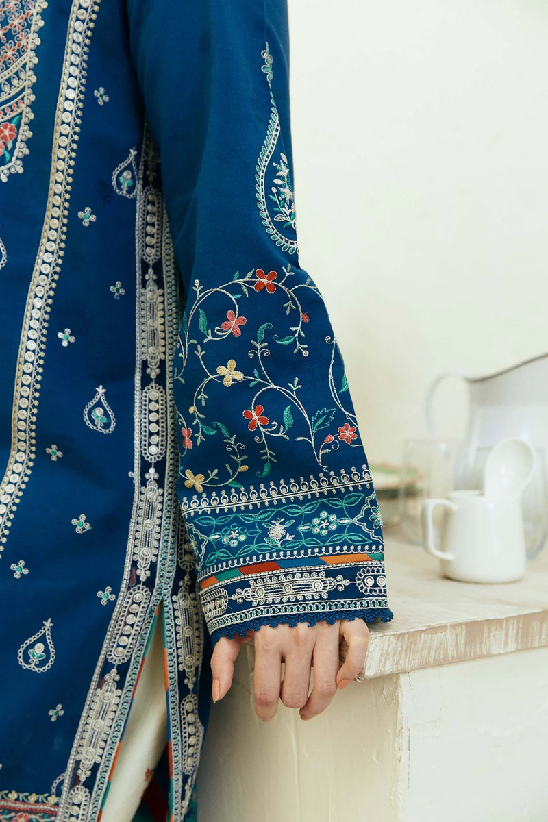 ZARA SHAHJAHAN - UNSTITCHED 3PC LAWN EMBROIDERED SHIRT WITH MONARK PRINT DUPATTA & EMB TROUSER-3552