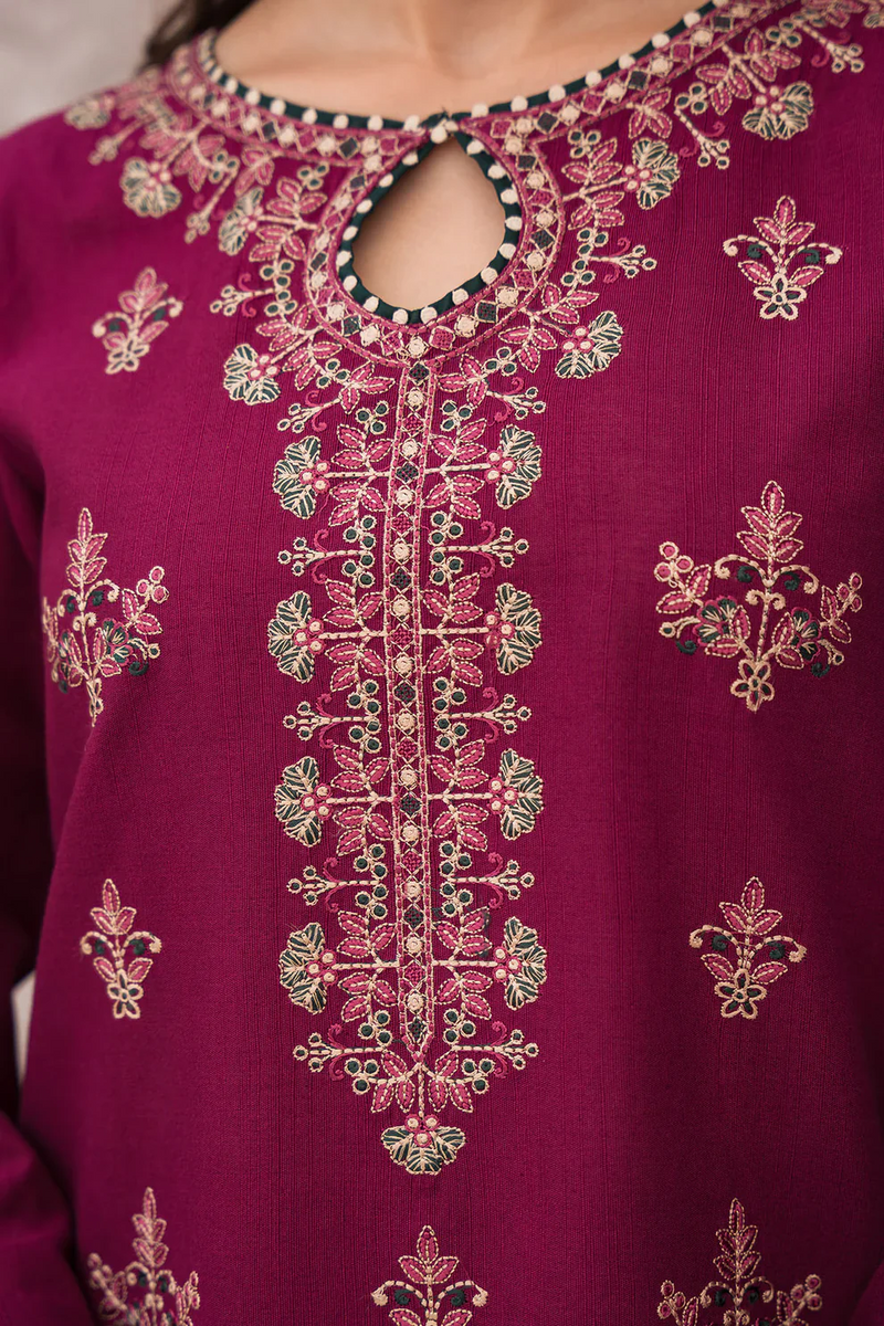 JAZMIN 3PC DHANAK EMBROIDERED SHIRT WITH COURTRAIWOOL PRINT SHAWL-4015