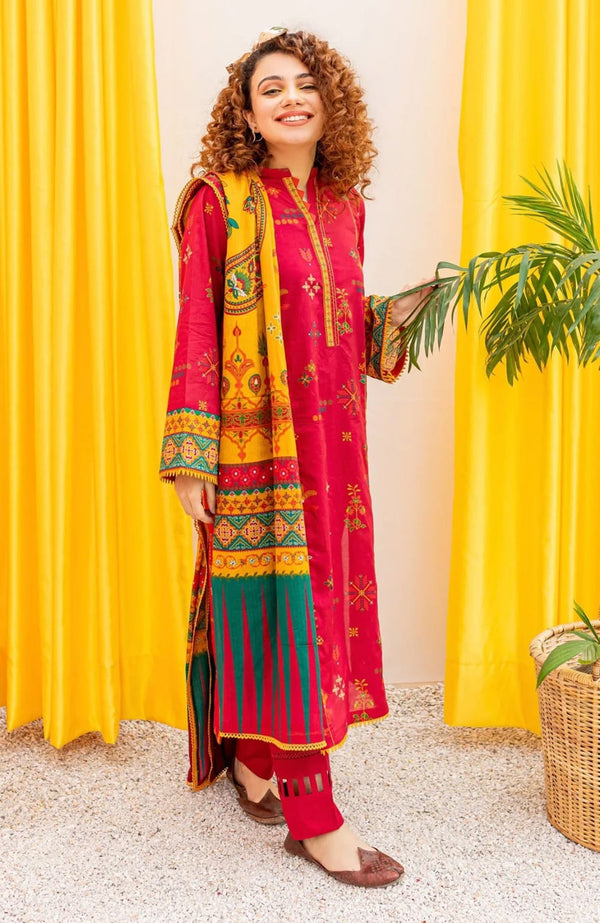 BATIK - 3PC UNSTITCHED DHANAK EMBROIDERED WITH COUTURE PRINT SHAWL-3206