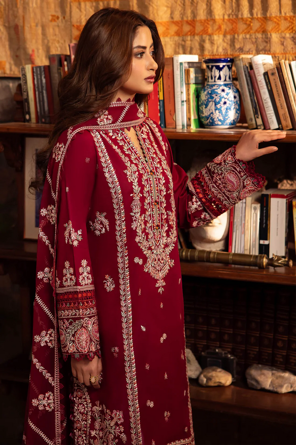 ZAHA- 3PC UNSTITCHED DHANAK EMBROIDERED WITH BAMBER CHIFFON EMBROIDRED DUPATTA-3227