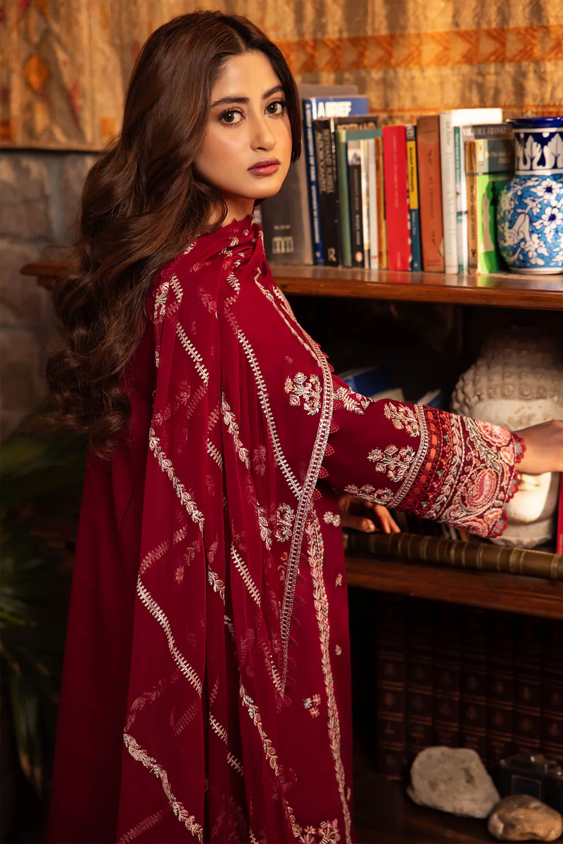 ZAHA- 3PC UNSTITCHED DHANAK EMBROIDERED WITH BAMBER CHIFFON EMBROIDRED DUPATTA-3227