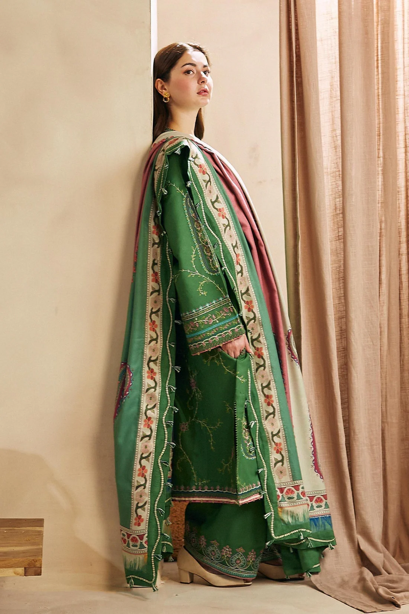 ZARA SHAH JAHAN - 3PC LAWN EMBROIDERED SHIRT WITH MANAAR PRINTED DUPATTA AND TROUSER - 3536