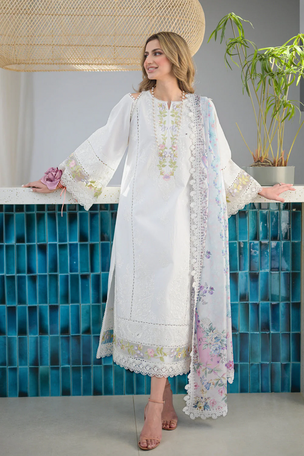 NATSHA KAMAL-3PC UNSTITCHED EMBROIDERED DHANAK  SHIRT WITH WOOL PRINT SHAWL-3269