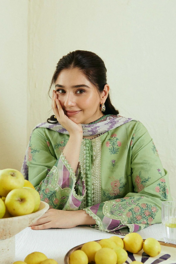 ZARA SHAHJAHAN - 3PC UNSTITCHED LAWN EMBROIDERED SHIRT WITH MONARK PRINT DUPATTA & EMB TROUSER-3571