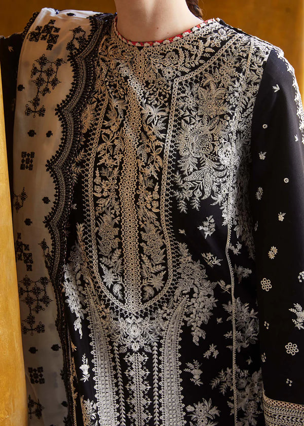 HUSSAIN REHAR-3PC DHANAK EMBROIDERED SHIRT WITH COTTON NET EMBROIDERED DUPATTA AND EMB TROUSER-14196