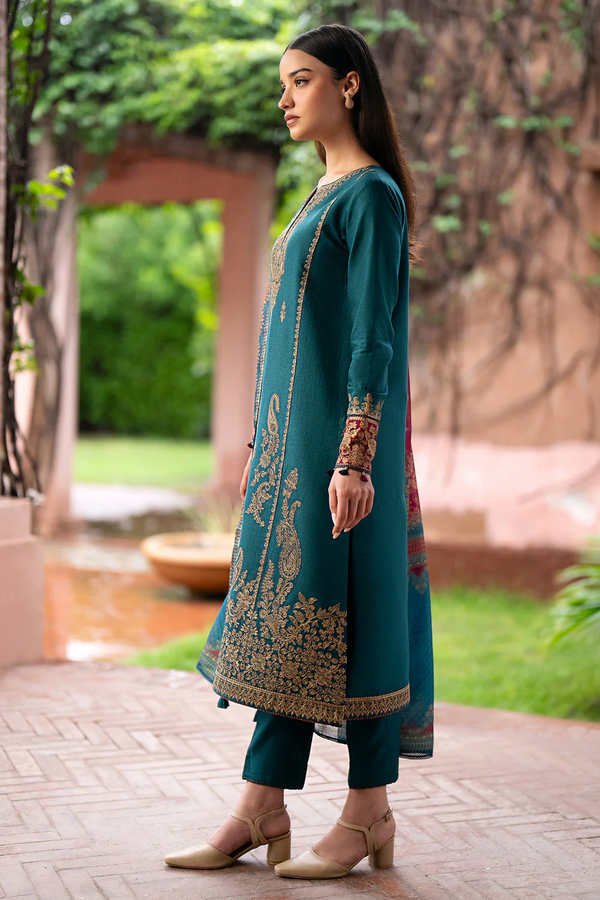 JAZMIN UNSTICHED 3PC DHANAK EMBROIDERED SHIRT WITH PRINT SHAWL AND TROUSER-3305-A
