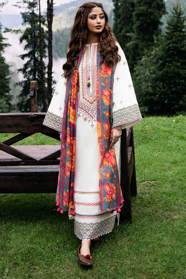 SAPPHIRE- 3PC UNSTITCHED DHANAK EMBROIDERED WITH WOOL PRINT SHAWL-3330