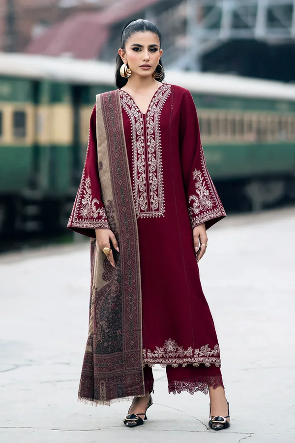 IZEL-3PC UNSTITCHED DHANAK EMBROIDERED WITH COUTURE PRINT SHAWL-3332