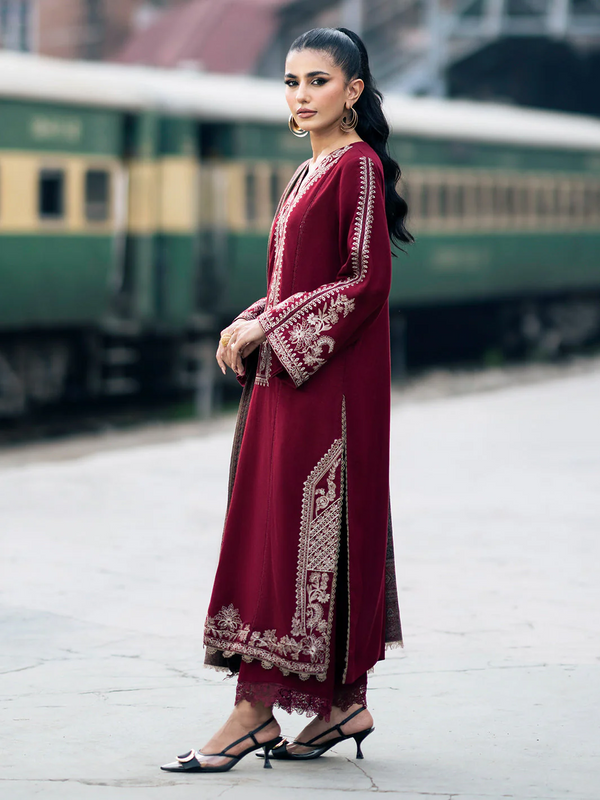 IZEL-3PC UNSTITCHED DHANAK EMBROIDERED WITH COUTURE PRINT SHAWL-3332