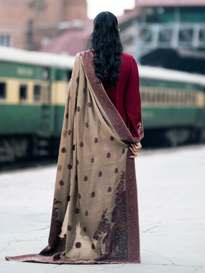 IZEL-3PC UNSTITCHED DHANAK EMBROIDERED WITH COUTURE PRINT SHAWL-3332