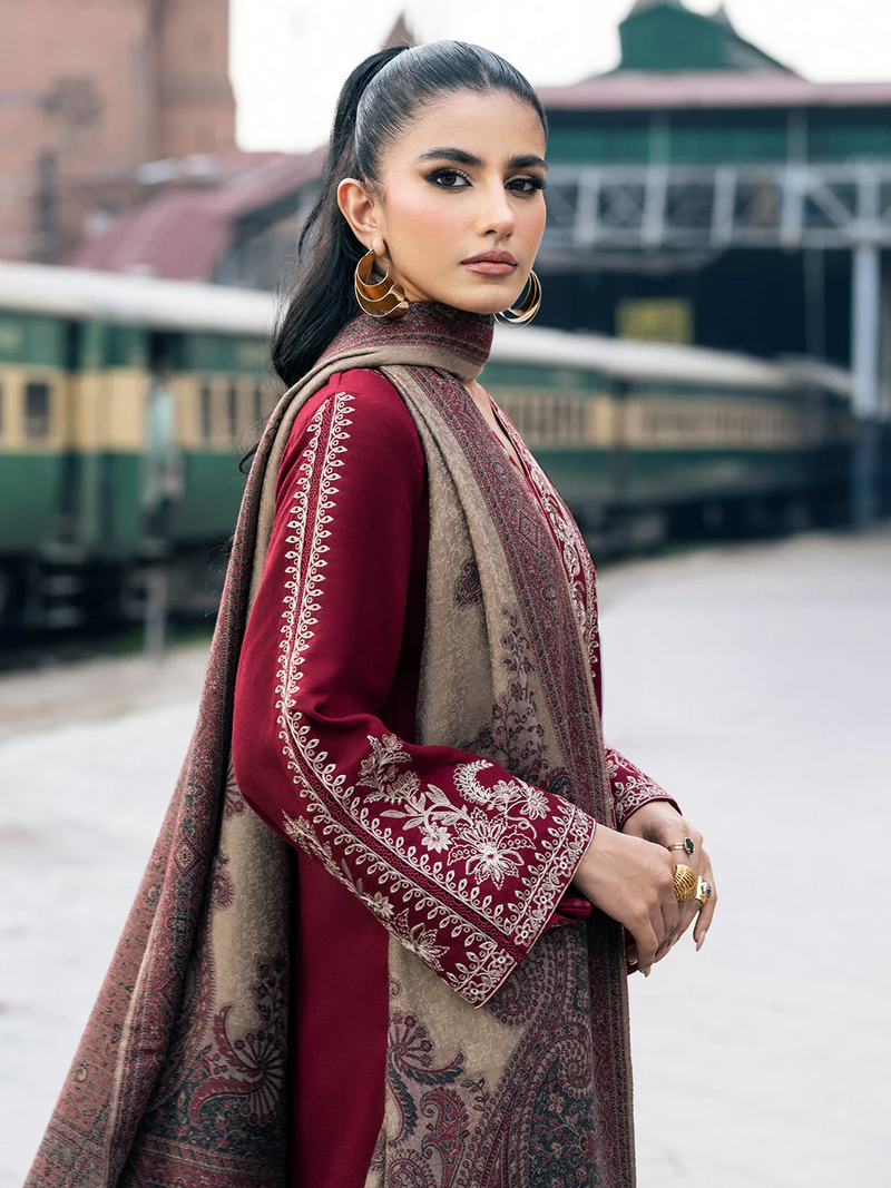 IZEL-3PC UNSTITCHED DHANAK EMBROIDERED WITH COUTURE PRINT SHAWL-3332