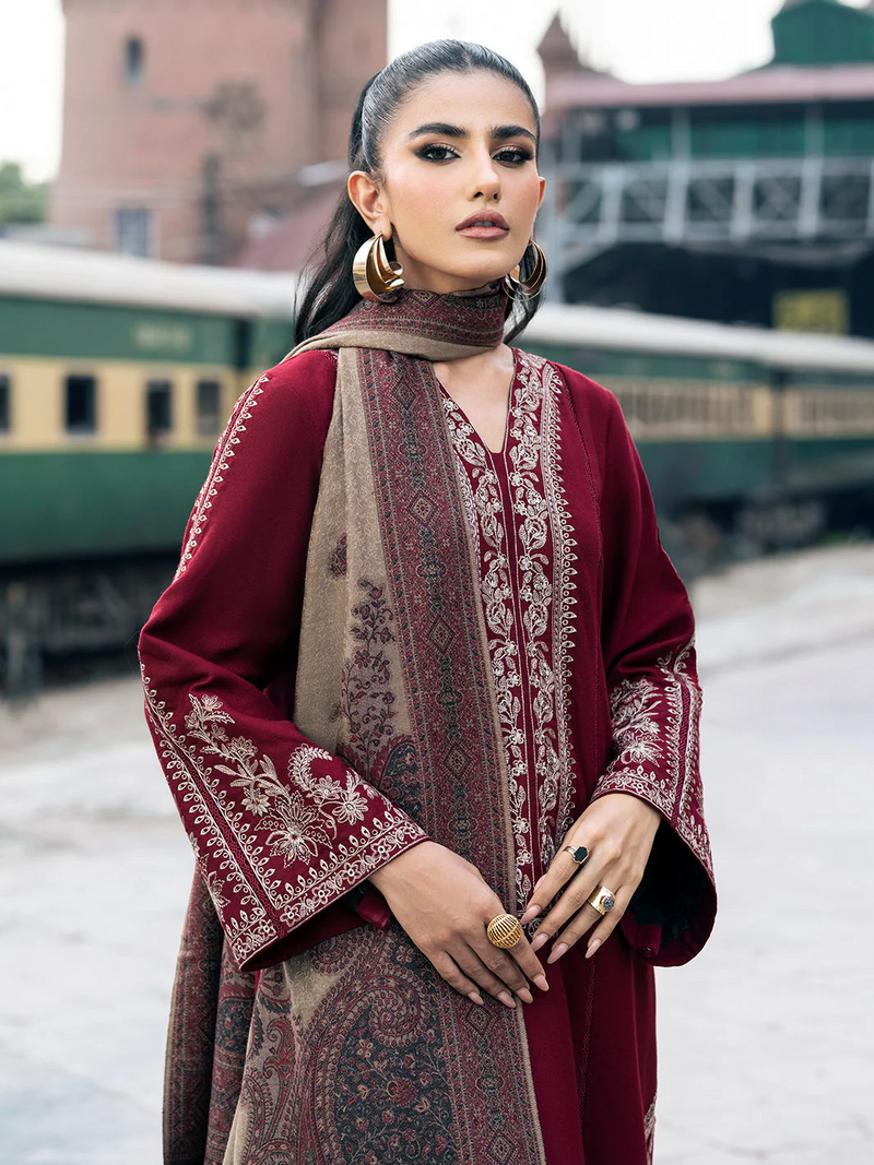 IZEL-3PC UNSTITCHED DHANAK EMBROIDERED WITH COUTURE PRINT SHAWL-3332