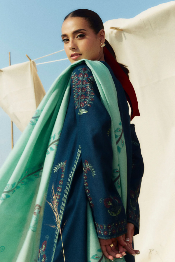ZARA SHAHJAHAN - 3PC UNSTITCHED KHADDAR EMBROIDERED WITH WOOL SHAWL - 3337-A