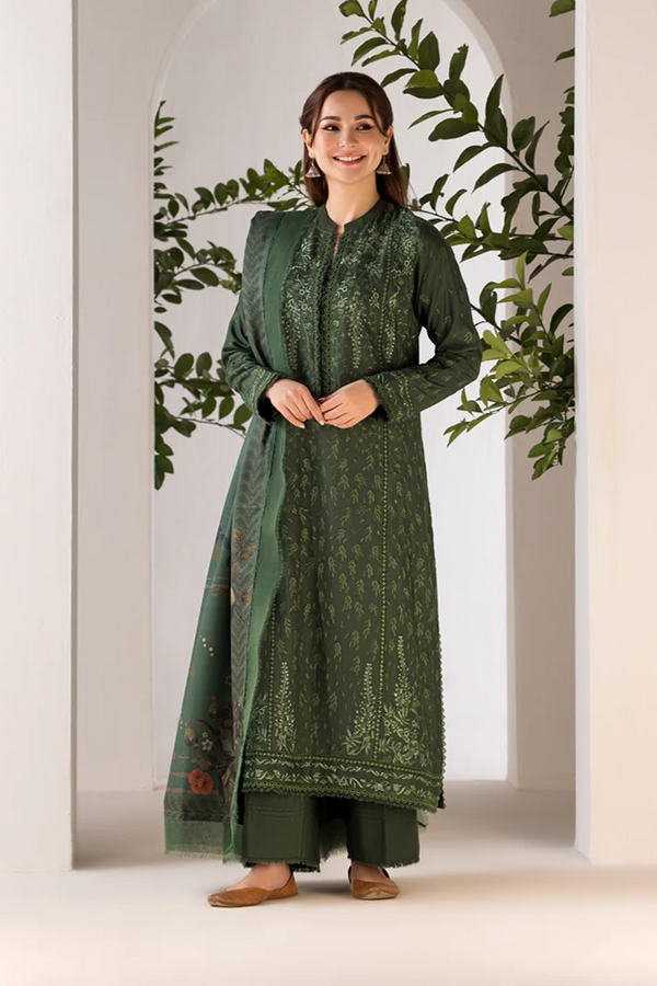 SOBIA NAZIR - UBNSTITCHED 3PC DHANAK EMBROIDERED SHIRT WITH WOOL PRINT SHAWL AND TROUSER-3356