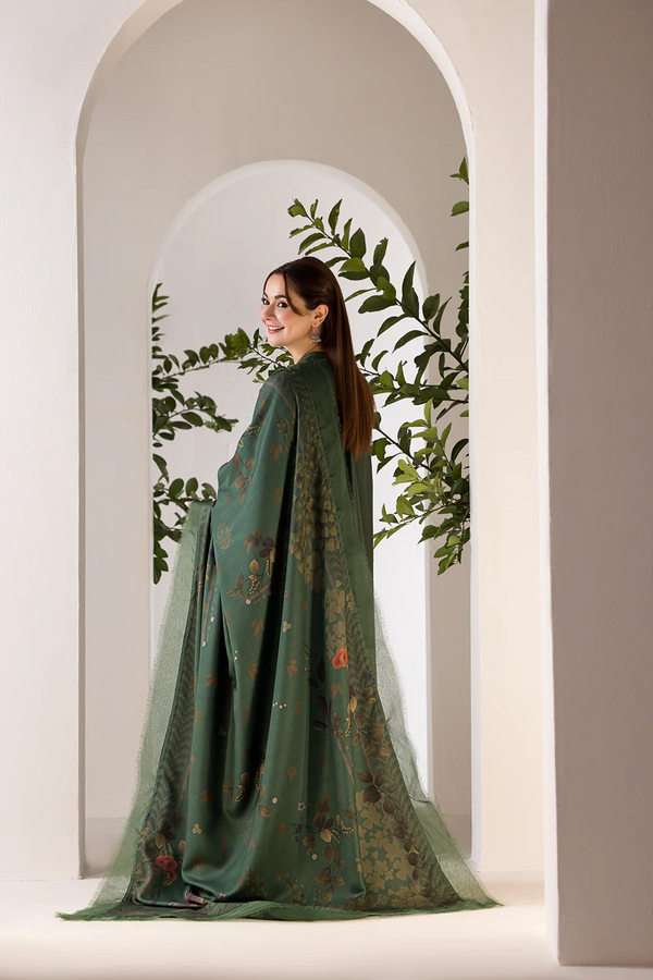SOBIA NAZIR - UBNSTITCHED 3PC DHANAK EMBROIDERED SHIRT WITH WOOL PRINT SHAWL AND TROUSER-3356