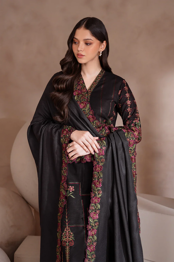 IZNIK-3PC UNSTITCHED EMBROIDERED  DHANAK WITH EMBROIDERED DHANAK SHAWL & TROUSER-3408