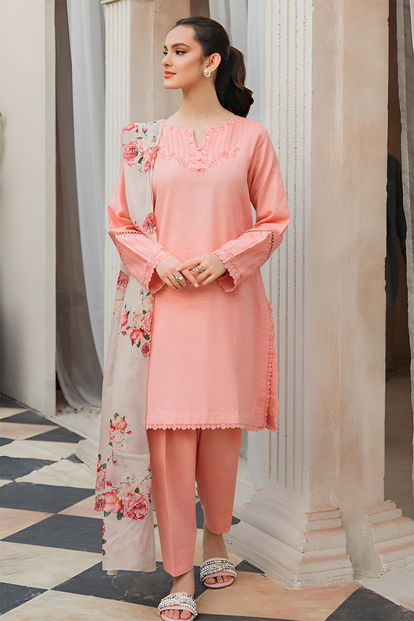 ZIVA - 3PC UNSTITCHED DHANAK EMBROIDERED WITH COUTURE WOOL SHAWL-3409