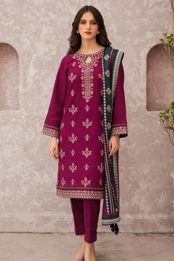 JAZMIN 3PC UNSTITCHED LAWN EMBROIDERED SHIRT WITH MONARK PRINT DUAPATTA - 3505