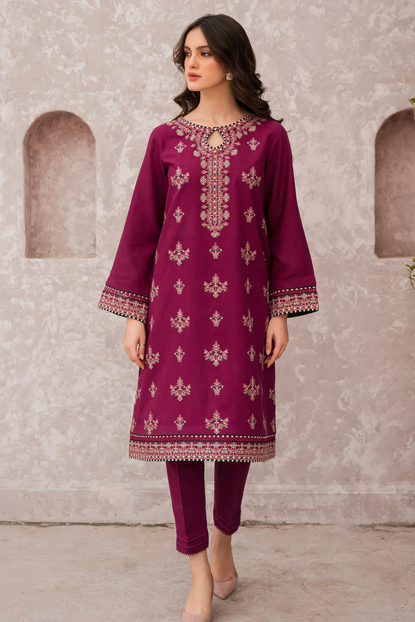 JAZMIN 3PC UNSTITCHED LAWN EMBROIDERED SHIRT WITH MONARK PRINT DUAPATTA - 3505