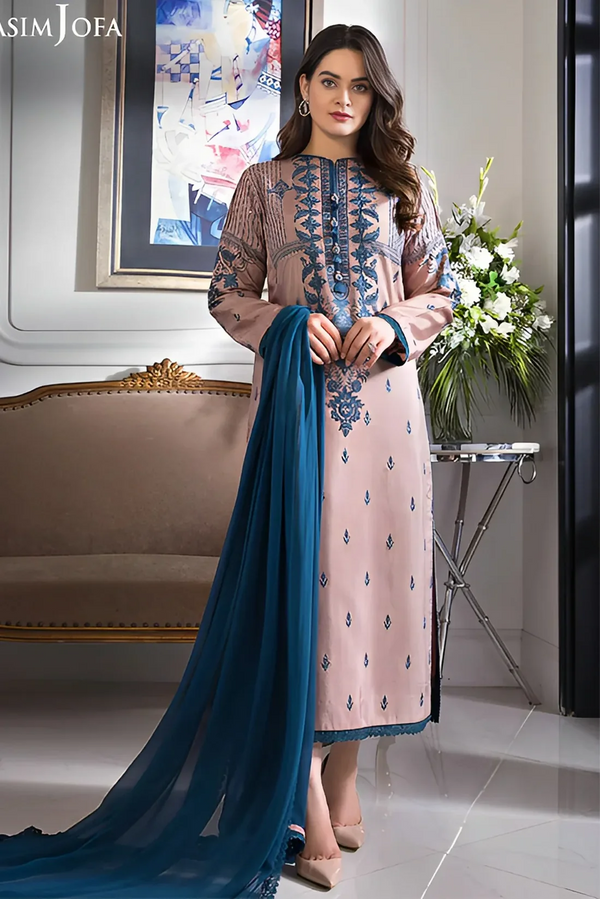 ASIM JOFA 3PC LAWN EMBROIDERED WITH BAMBER CHIFFON DUPATTA-3510