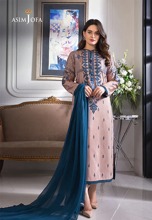 ASIM JOFA 3PC LAWN EMBROIDERED WITH BAMBER CHIFFON DUPATTA-3510