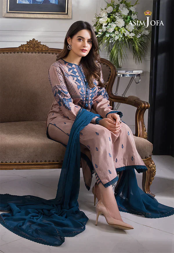 ASIM JOFA 3PC LAWN EMBROIDERED WITH BAMBER CHIFFON DUPATTA-3510