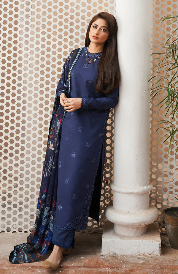 SERAN - UNSTITCHED 3PC LAWN EMBROIDERED SHIRT WITH MONARK PRINT DUPATTA & TROUSER - 3511