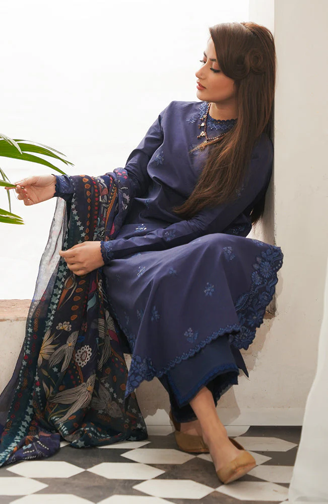 SERAN - UNSTITCHED 3PC LAWN EMBROIDERED SHIRT WITH MONARK PRINT DUPATTA & TROUSER - 3511