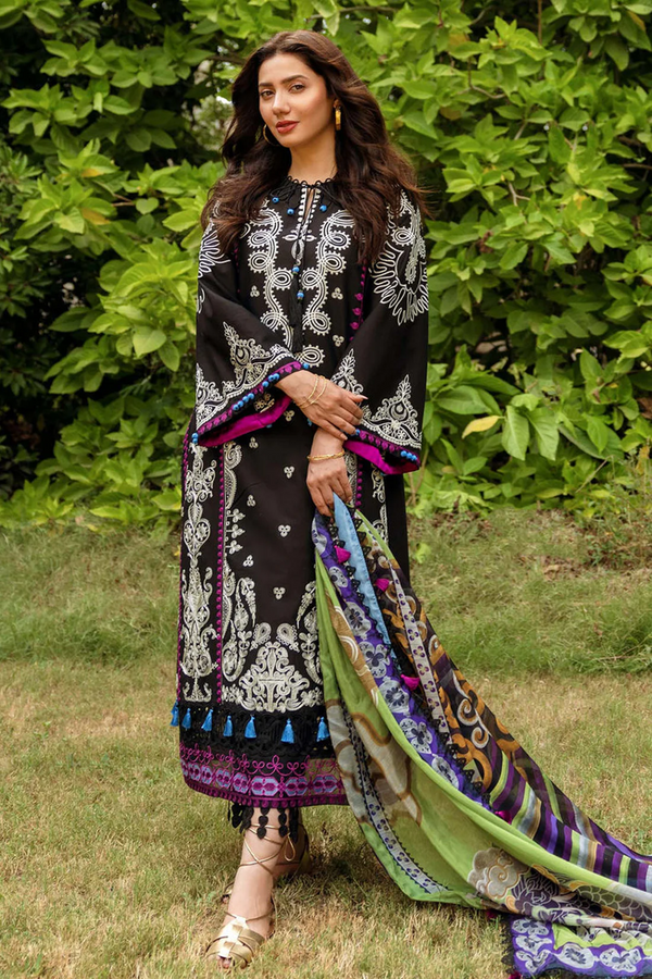 SIRAA BY SADAF - 3PC UNSTITCHED LAWN EMBROIDERED SHIRT WITH MONARK PRINT DUPATTA AND LAWN TROUSER - 3514