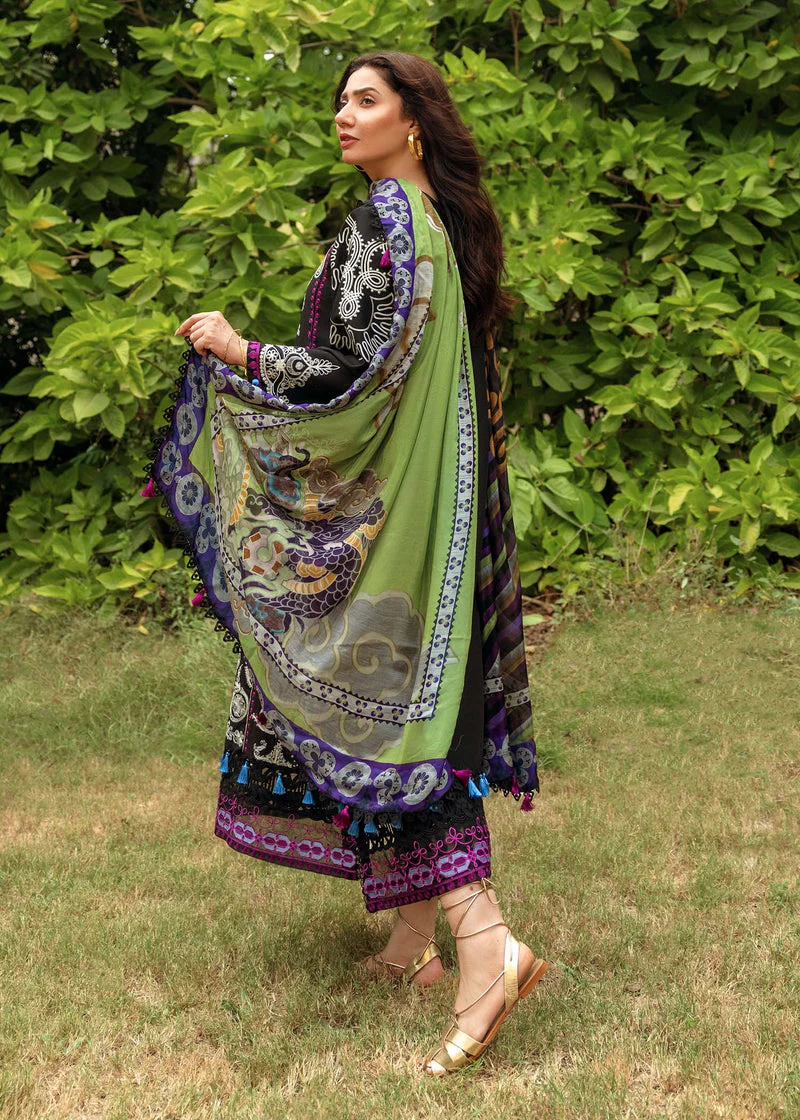 SIRAA BY SADAF - 3PC UNSTITCHED LAWN EMBROIDERED SHIRT WITH MONARK PRINT DUPATTA AND LAWN TROUSER - 3514