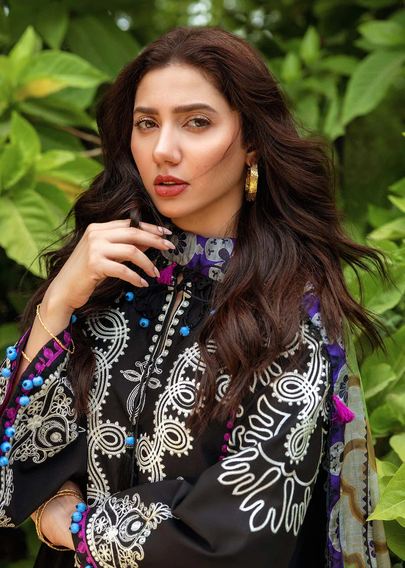 SIRAA BY SADAF - 3PC UNSTITCHED LAWN EMBROIDERED SHIRT WITH MONARK PRINT DUPATTA AND LAWN TROUSER - 3514