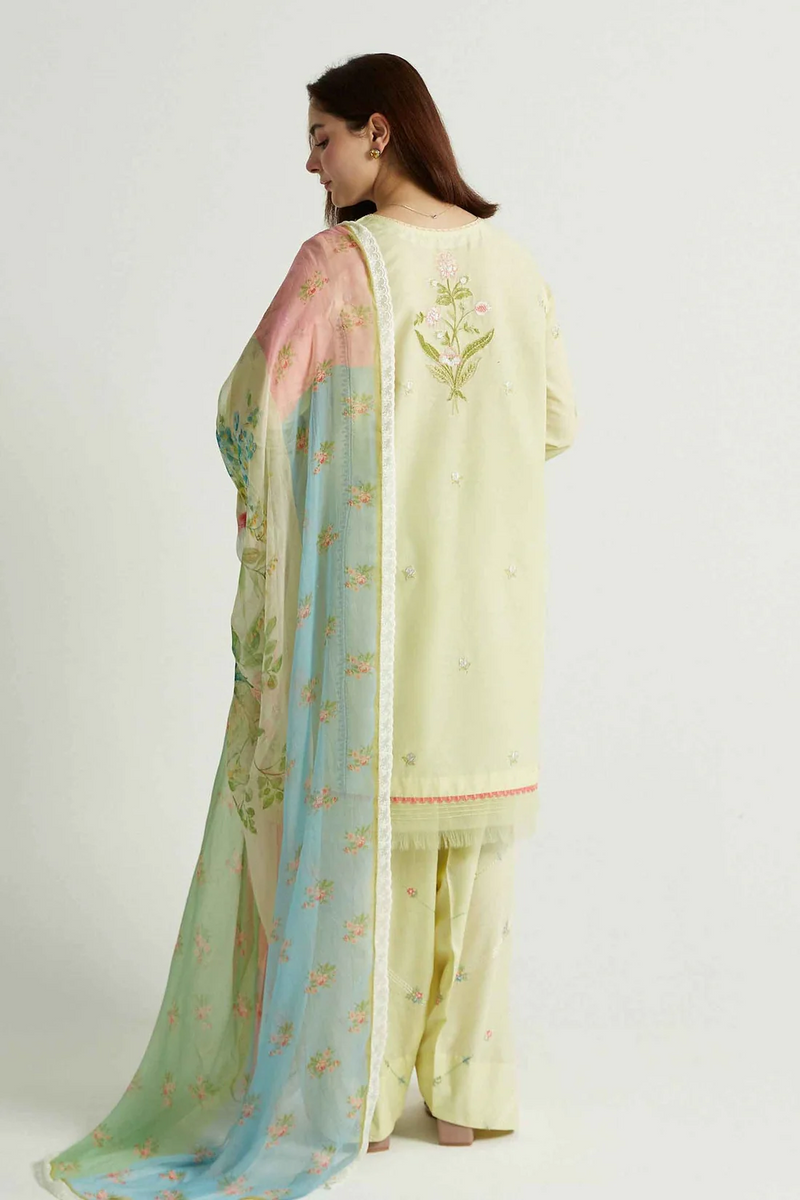 ZARA SHAHJAHAN - UNSTITCHED 3PC LAWN EMBROIDERED SHIRT WITH MONARK PRINT DUPATTA & EMB TROUSER-3519