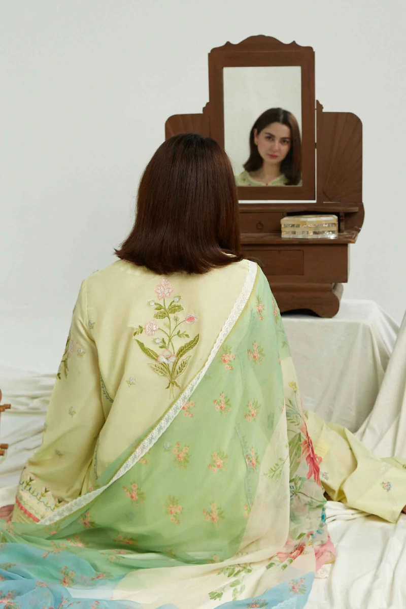 ZARA SHAHJAHAN - UNSTITCHED 3PC LAWN EMBROIDERED SHIRT WITH MONARK PRINT DUPATTA & EMB TROUSER-3519