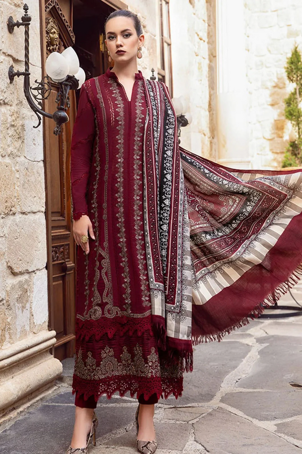 MARIA B - 3PC UNSTITCHED LAWN EMBROIDERED SHIRT WITH MONARK PRINT DUPATTA AND LAWN TROUSER - 3520