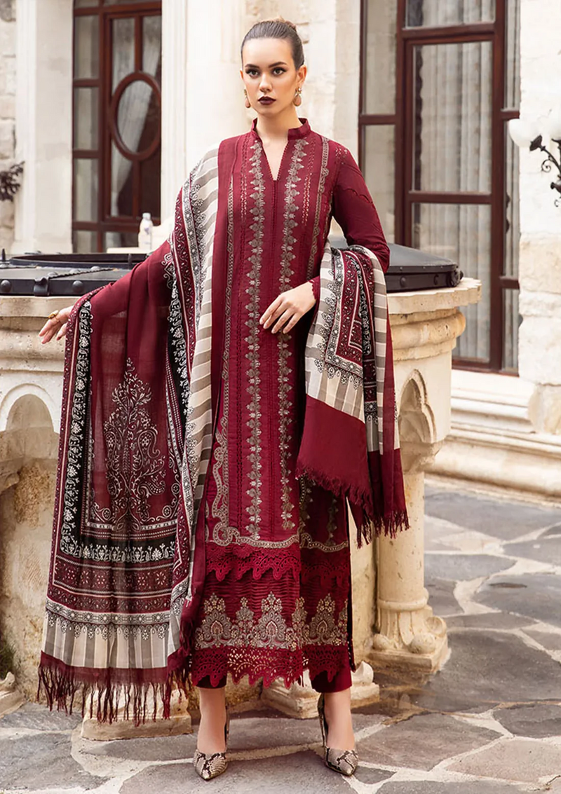 MARIA B - 3PC UNSTITCHED LAWN EMBROIDERED SHIRT WITH MONARK PRINT DUPATTA AND LAWN TROUSER - 3520