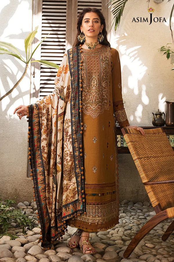 ASIM JOFA - 3PC UNSTITCHED LAWN EMBROIDERED WITH MONARK PTINT DUPATTA & TROUSR-3537