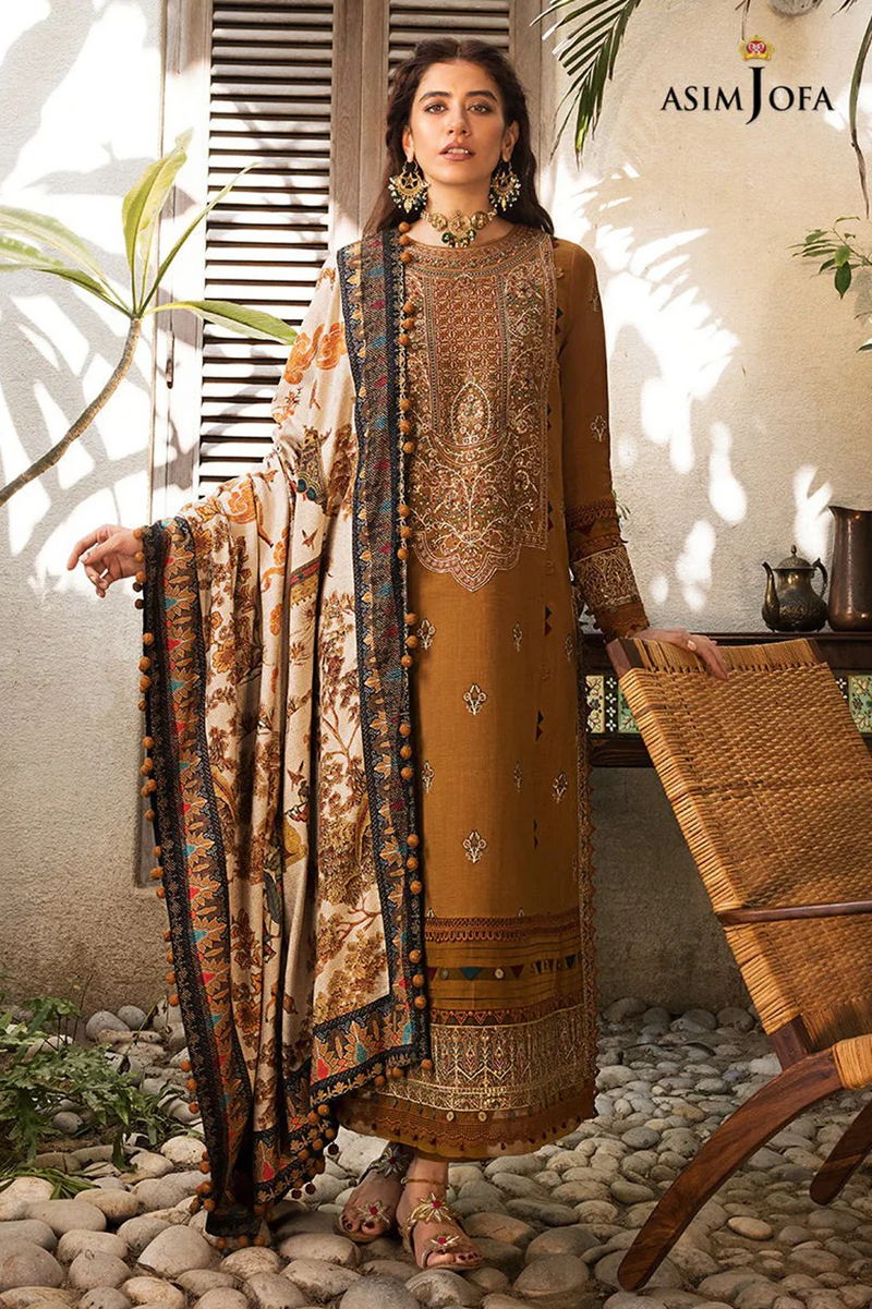 ASIM JOFA - 3PC UNSTITCHED LAWN EMBROIDERED WITH MONARK PTINT DUPATTA & TROUSR-3537