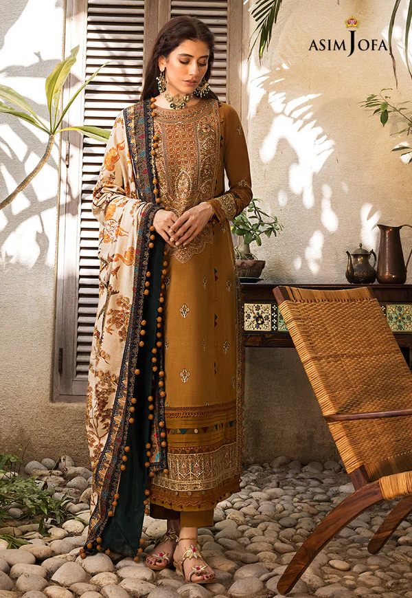 ASIM JOFA - 3PC UNSTITCHED LAWN EMBROIDERED WITH MONARK PTINT DUPATTA & TROUSR-3537