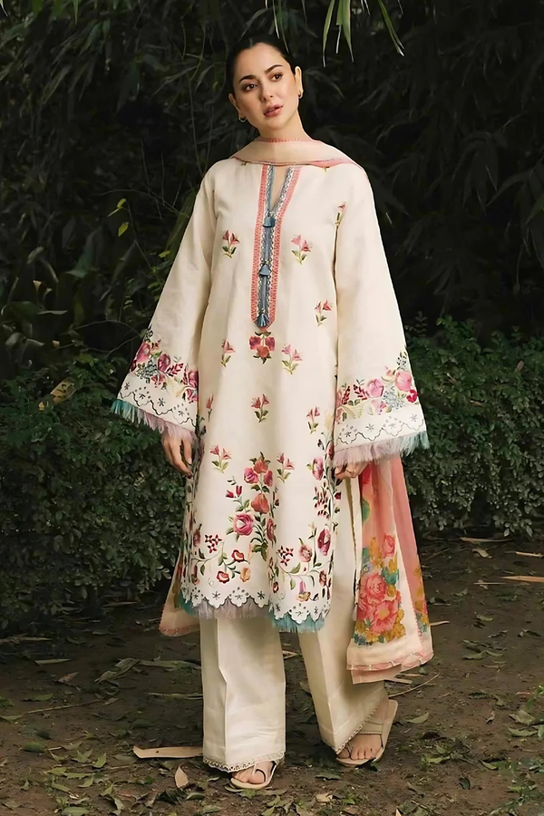 ZARA SHAHJAHAN - UNSTITCHED 3PC LAWN EMBROIDERED SHIRT WITH MONARK PRINT DUPATTA - 3529
