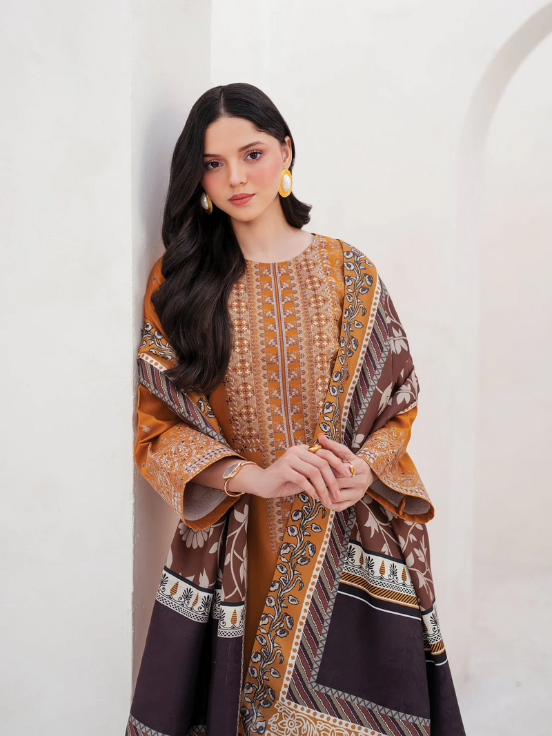 GARNET - 3PC UNSTITCHED LAWN EMBROIDERED SHIRT WITH MONARK PRINT DUPATTA AND TROUSER - 3534