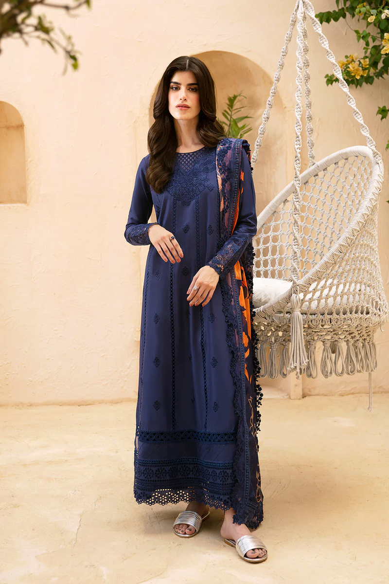 AZURE - UNSTITCHED 3PC LAWN EMBROIDERED SHIRT WITH MONARK PRINT DUPATTA AND TROUSER-3547