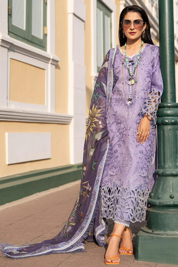 MUSHQ- UNSTITCHED 3PC LAWN EMBROIDERED SHIRT WITH MONARK PRINTED DUPATTA & TROUSER-3551