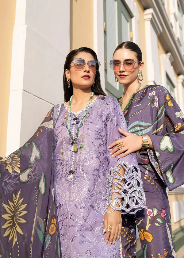 MUSHQ- UNSTITCHED 3PC LAWN EMBROIDERED SHIRT WITH MONARK PRINTED DUPATTA & TROUSER-3551