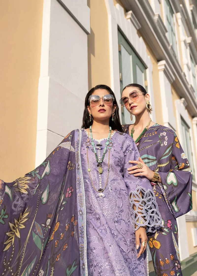 MUSHQ- UNSTITCHED 3PC LAWN EMBROIDERED SHIRT WITH MONARK PRINTED DUPATTA & TROUSER-3551