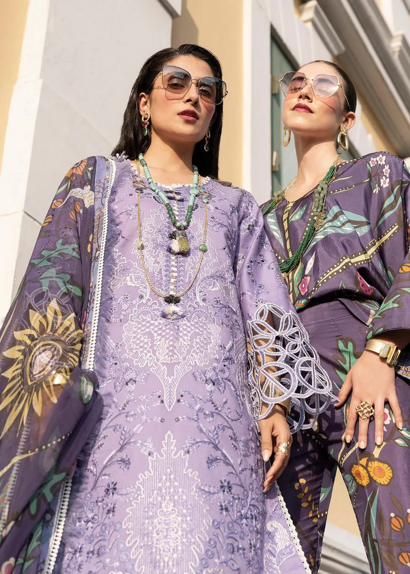 MUSHQ- UNSTITCHED 3PC LAWN EMBROIDERED SHIRT WITH MONARK PRINTED DUPATTA & TROUSER-3551